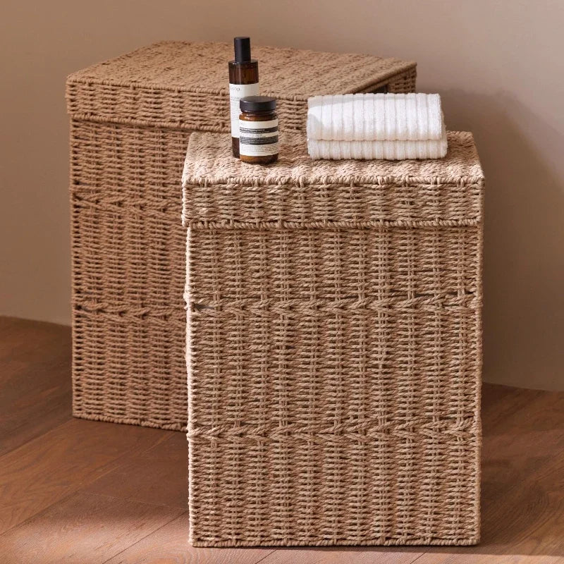 Rattan Laundry Hamper, Woven Basket with Lid