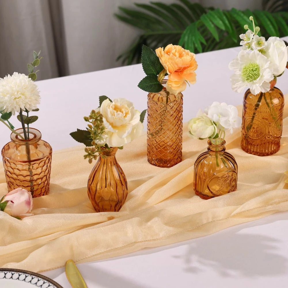 Vintage Glass Bud Vases, Embossed Mini Vase Set