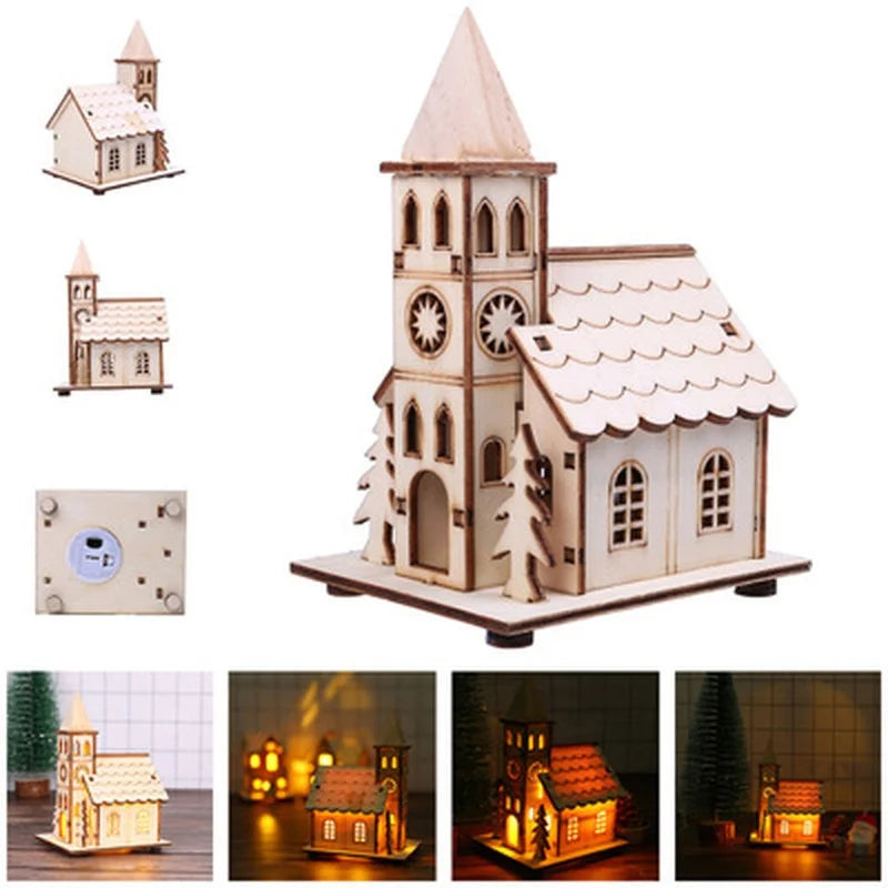 Lighted Wooden Christmas House, LED Church, Cottage or Chalet