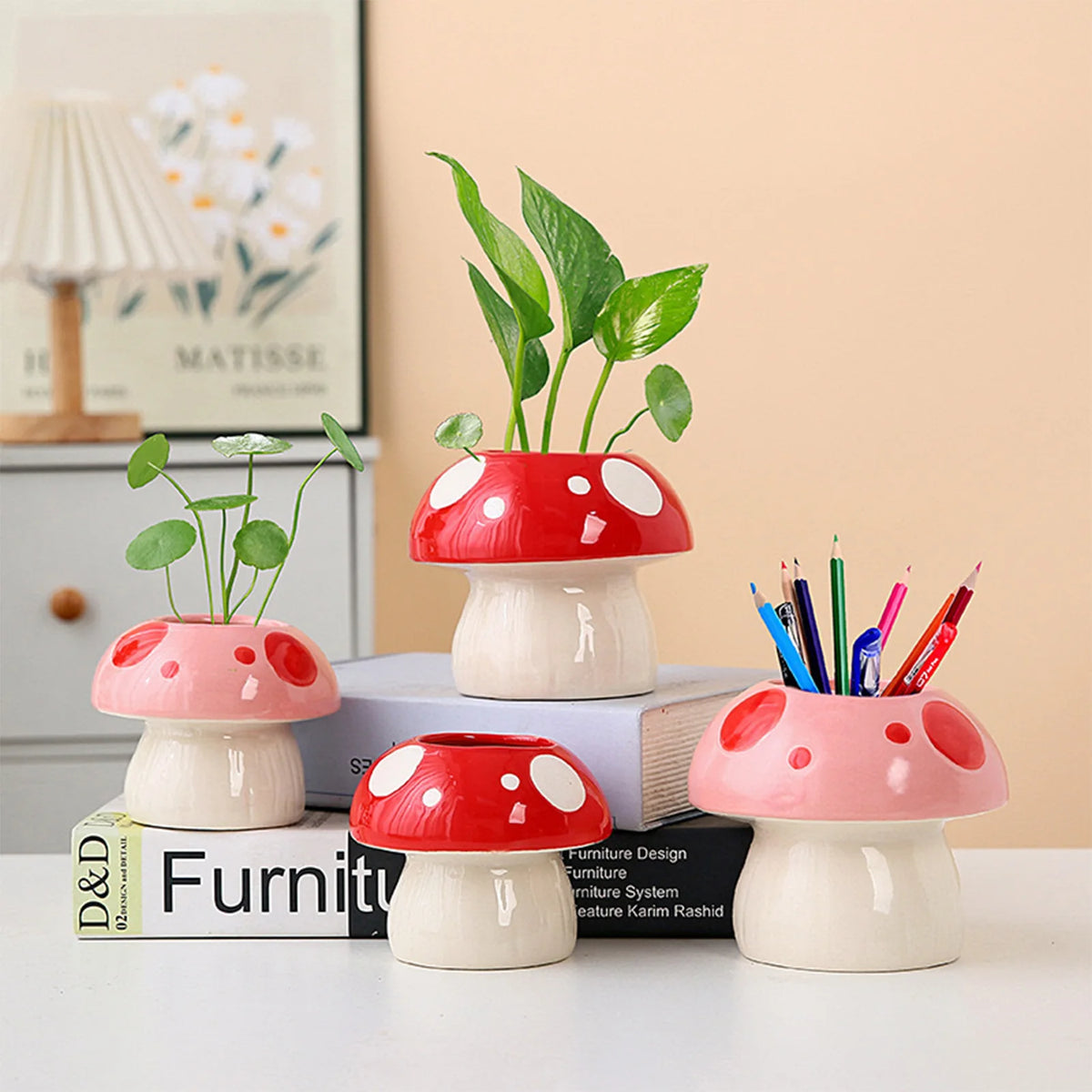 Mushroom Ceramic Vase, Red & Pink Toadstool Planter
