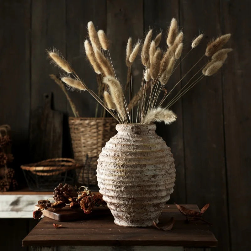 Rustic Clay Vase, Vintage Distressed Pottery Vase