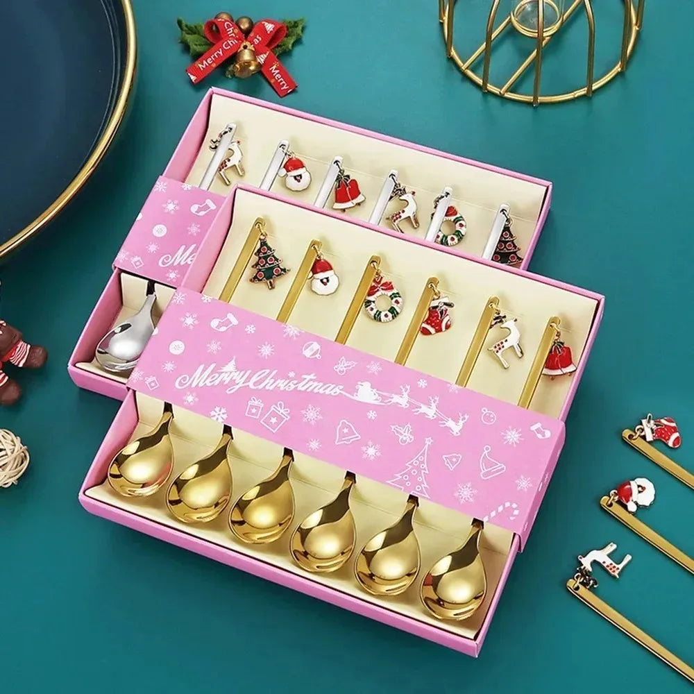 Christmas Charm Spoons, Gold or Silver Set of 6