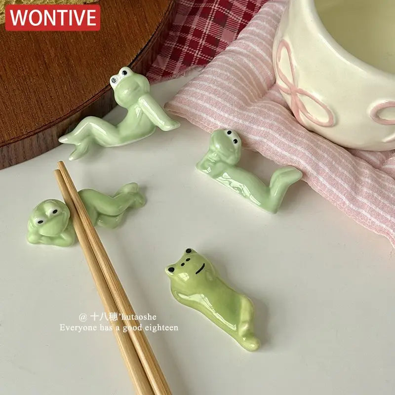Frog Chopstick Rest, Cute Ceramic Spoon & Utensil Rest