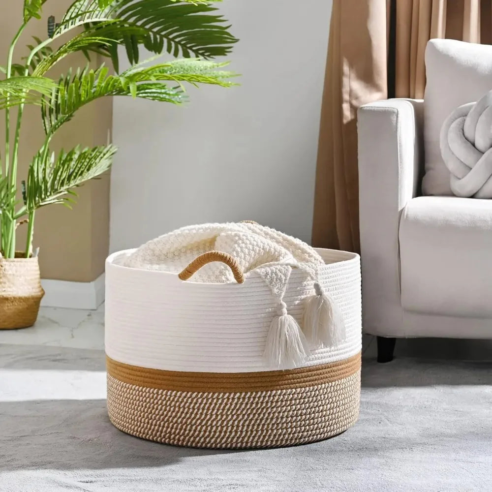 Large Woven Cotton Rope Blanket Basket product photo 2
