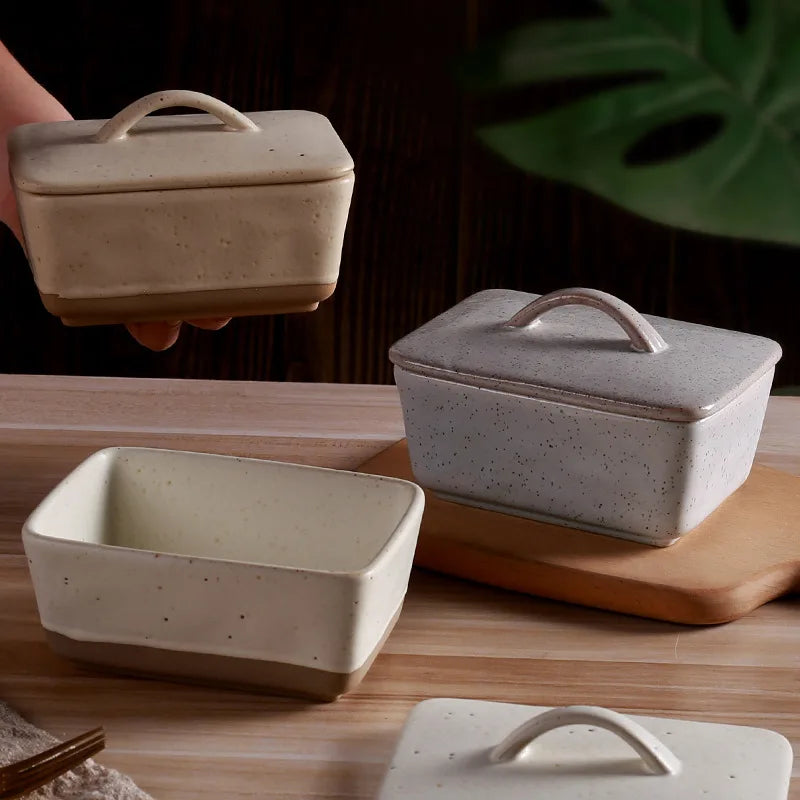 Speckled ceramic butter dish