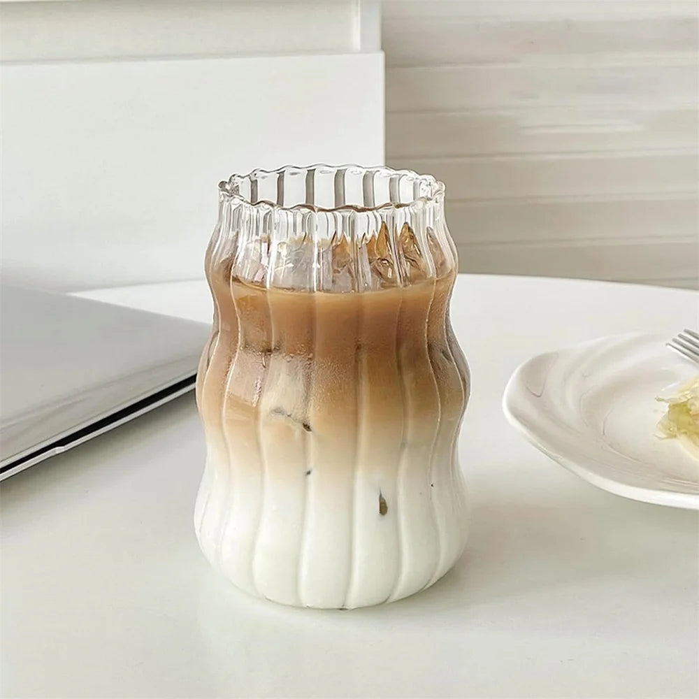 Ribbed ripple drinking glass with iced latte