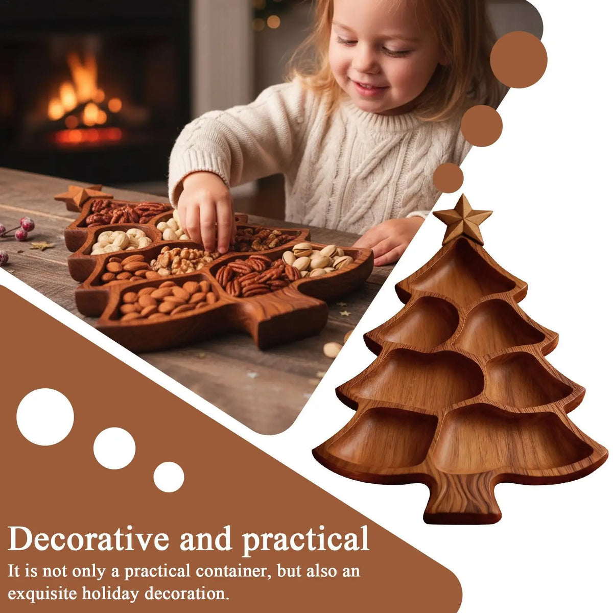 Christmas Tree Charcuterie Board, Wooden Divided Serving Tray