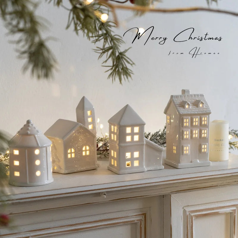 Light Up Ceramic House, LED Christmas Village Decor