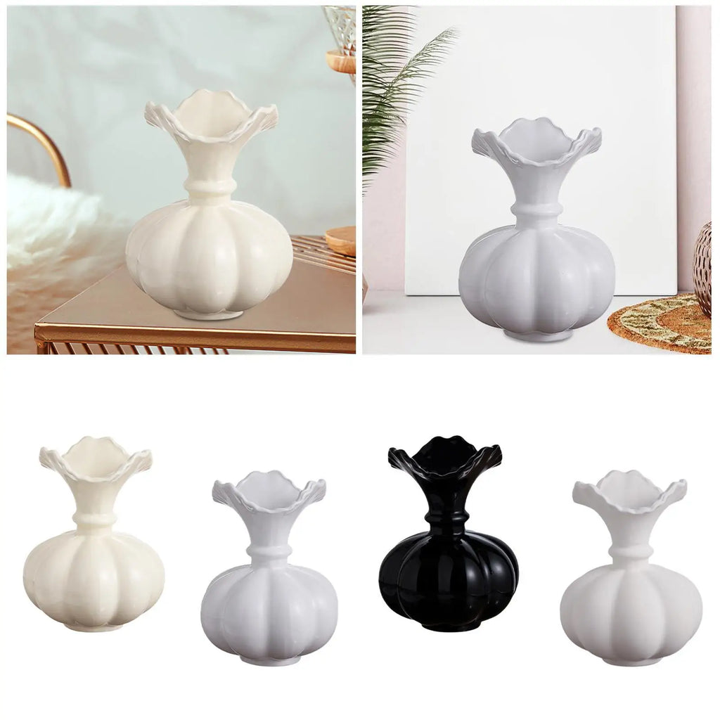 Ceramic Pumpkin Vase, Ruffled Neck Bud Vase