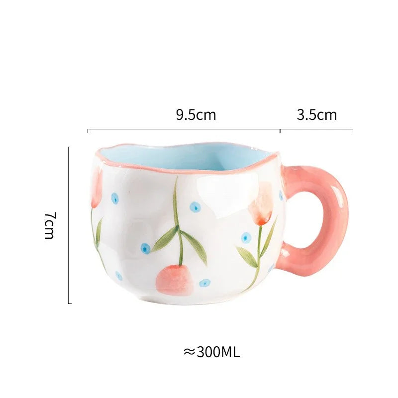 Hand-Painted Ceramic Mug, Cute Irregular Flower Coffee Mug