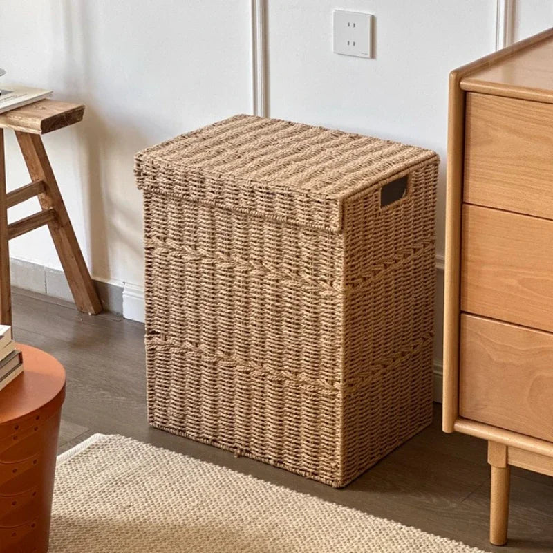 Rattan Laundry Hamper, Woven Basket with Lid