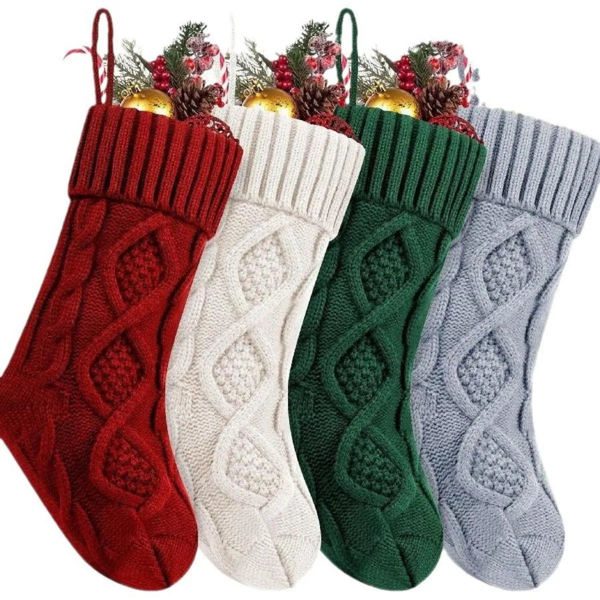 Cable Knit Christmas Stocking, Large Knitted Holiday Stocking