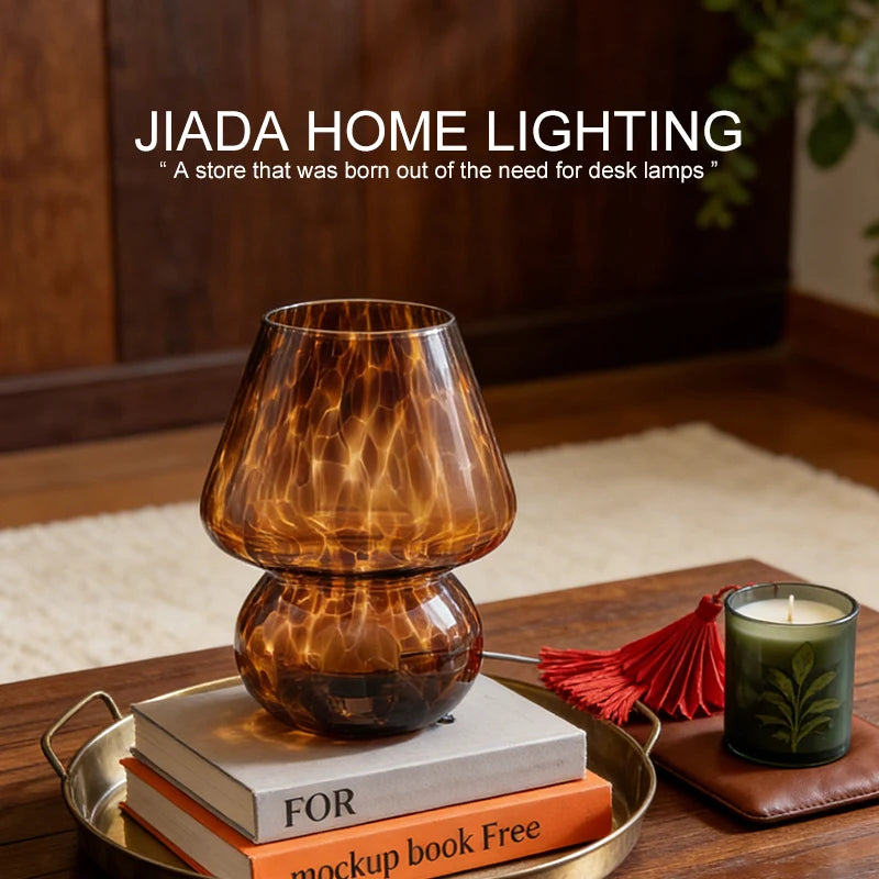 Coffee Glass Mushroom Lamp, Amber Bedside Table Lamp