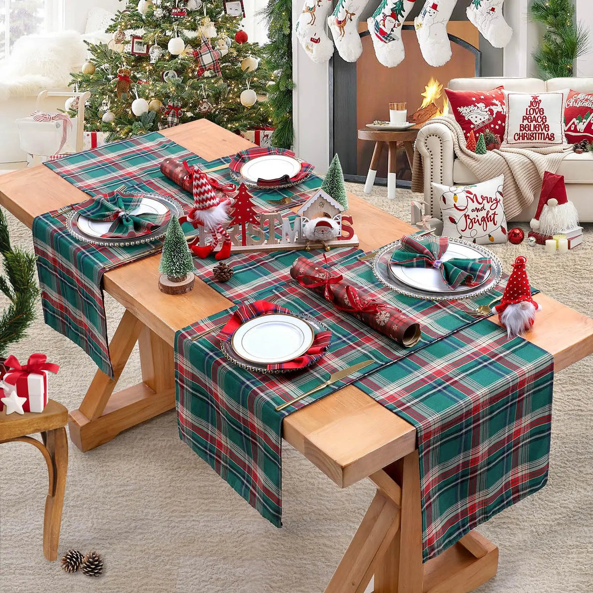 Christmas Tartan Table Runner, Red & Green Plaid Runner