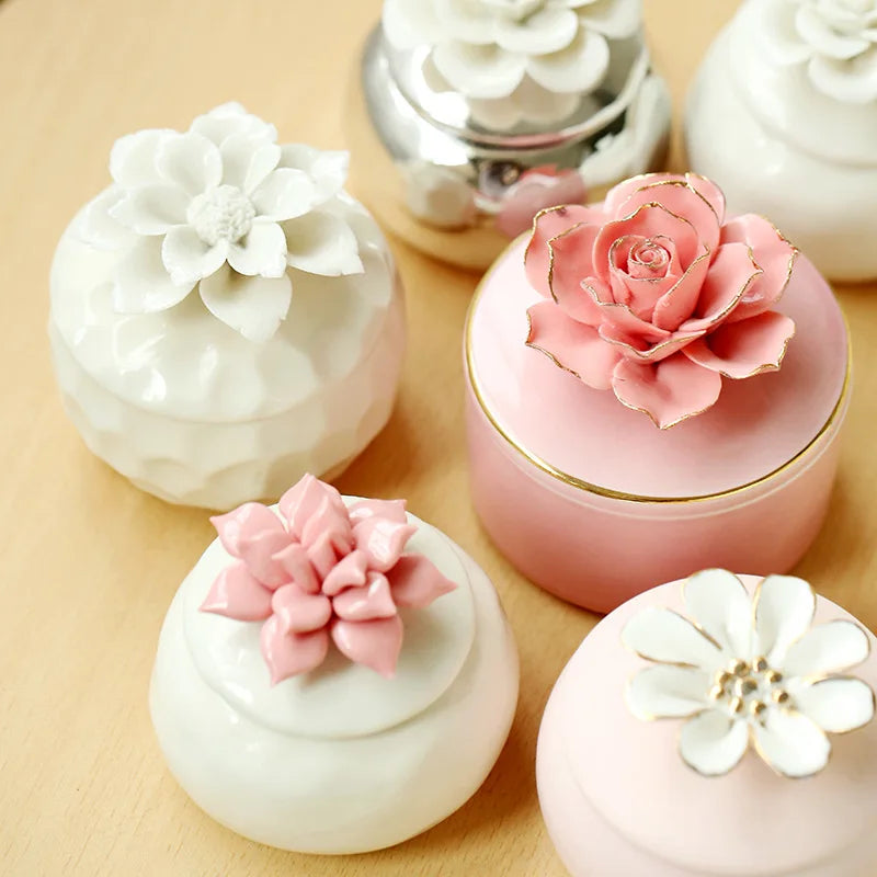 Porcelain Flower Trinket Jar, Lidded Jewelry Box