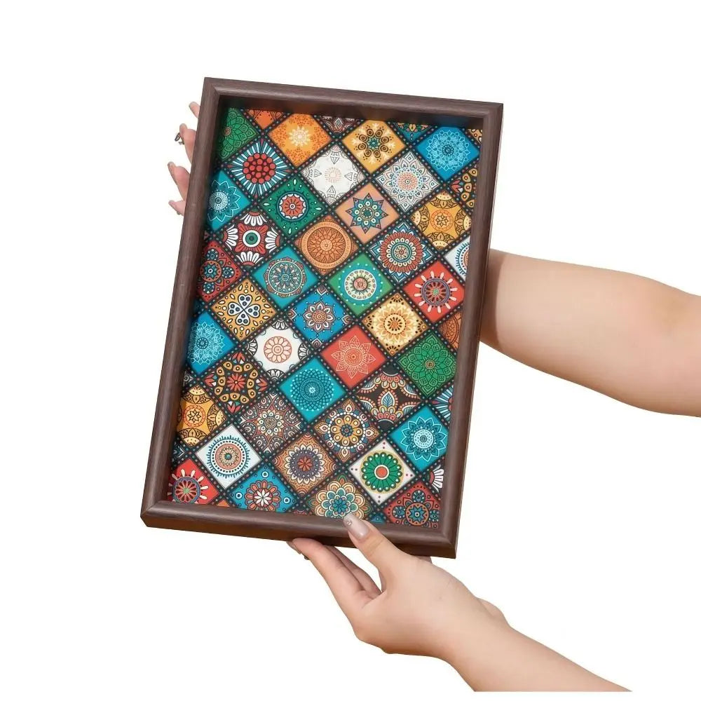 Bohemian Mosaic Wooden Tray, Patterned Serving & Vanity Tray