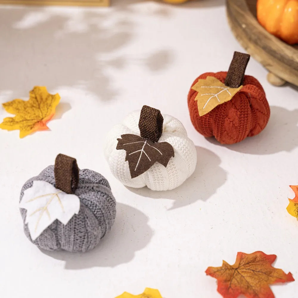 Knit Pumpkins, Cozy Fall Table Decor (Set of 3)