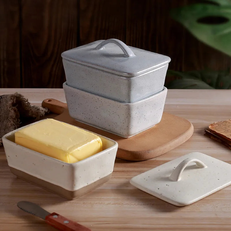 Speckled ceramic butter dish
