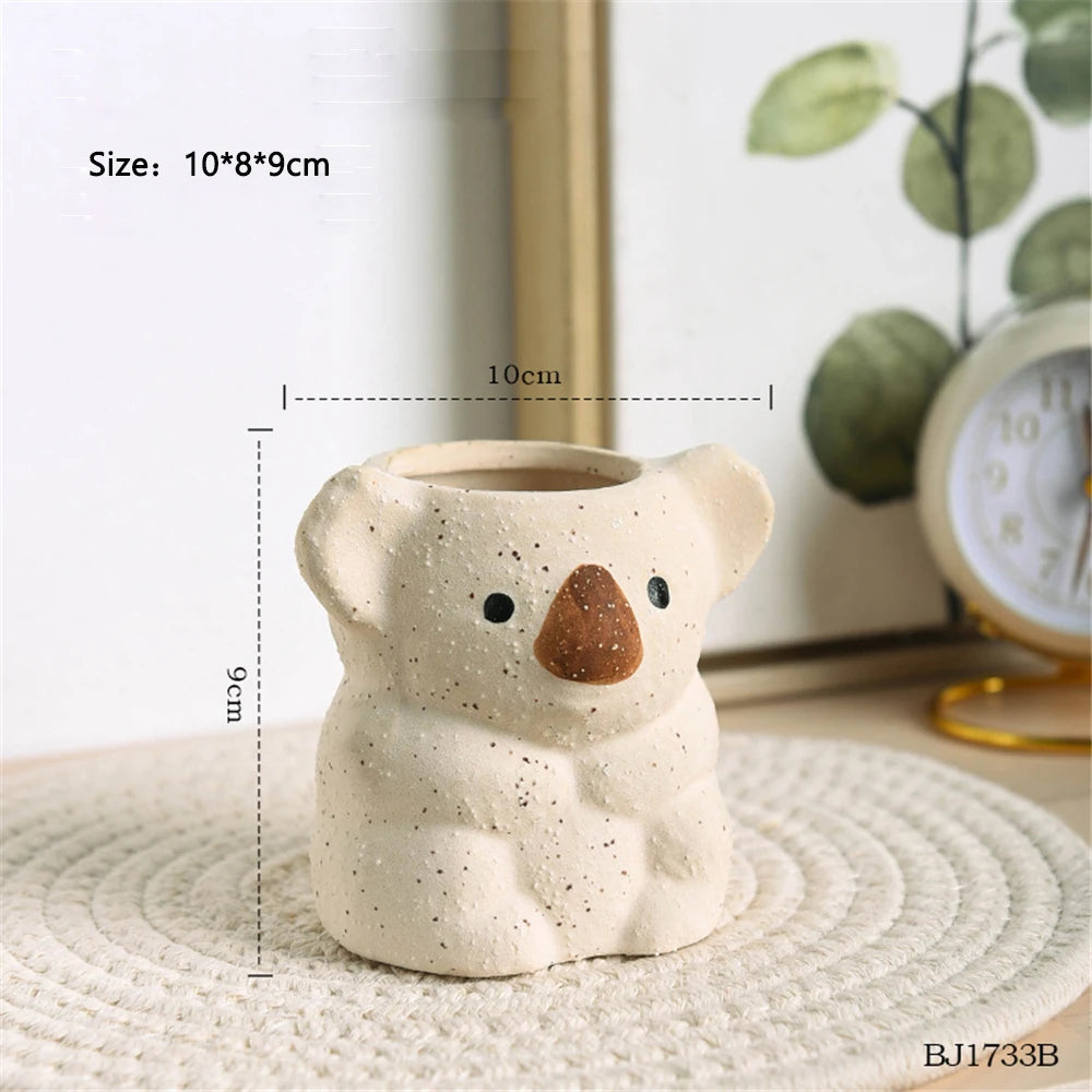 Koala Planter, Speckled Ceramic Succulent Pot