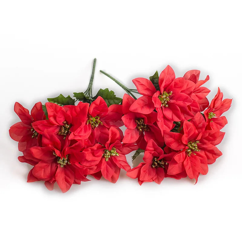 Faux Poinsettia Bush, 7-Stem Silk Christmas Flower