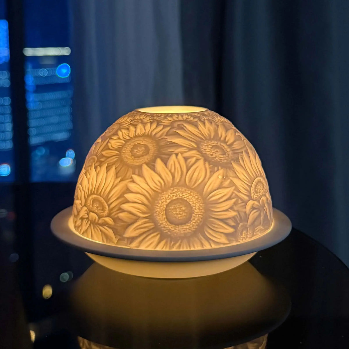 Porcelain Flower Dome Lamp, Embossed Tealight Night Light
