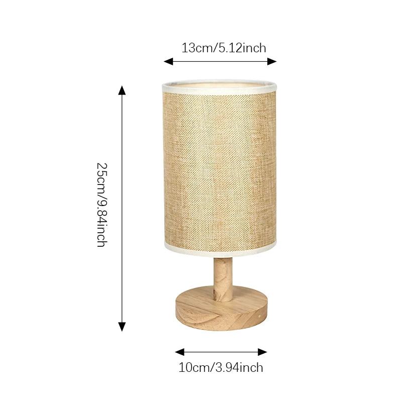 Linen Shade Table Lamp, Japandi Wood Bedside Lamp