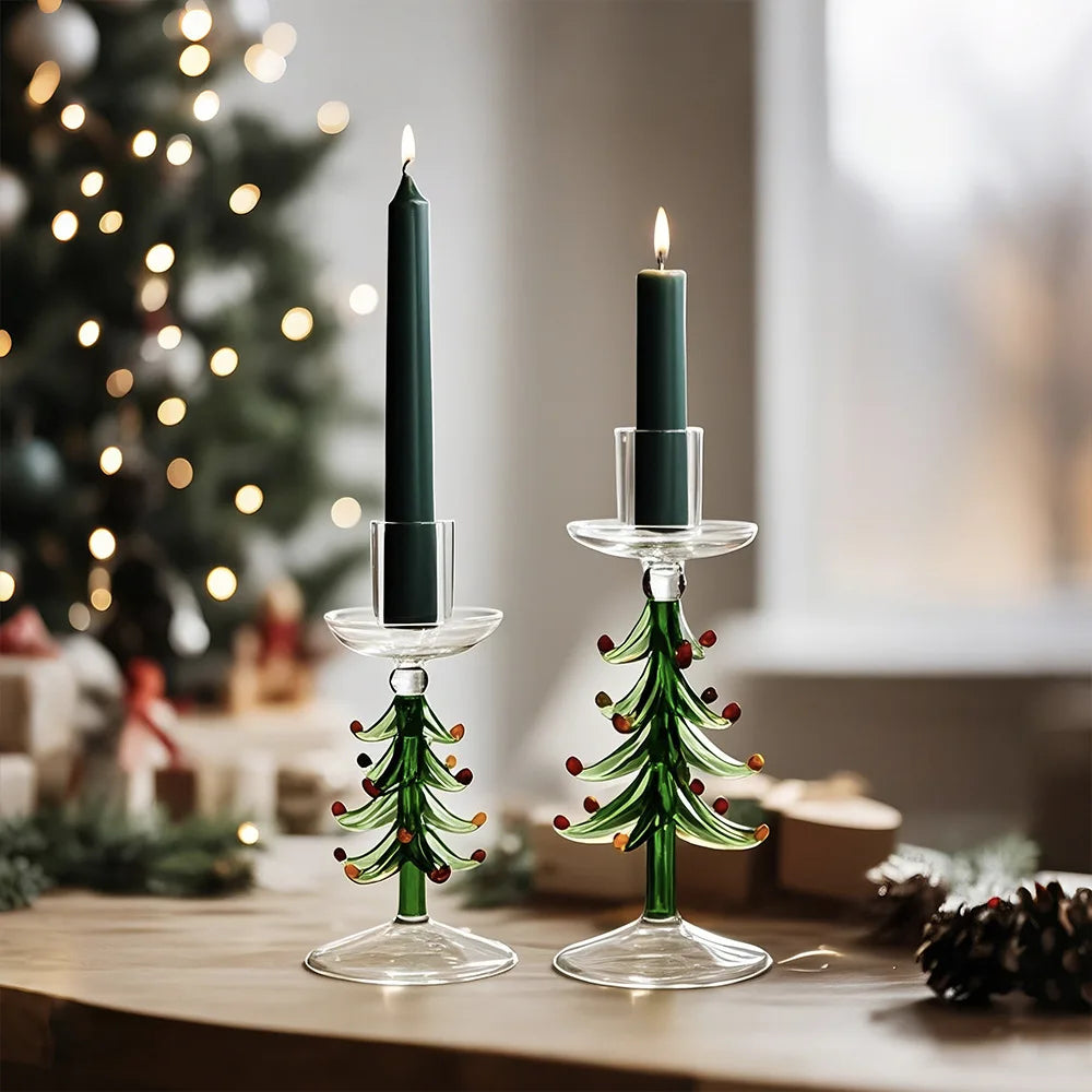 Glass Tree Candlestick, Nordic Christmas Taper Holder