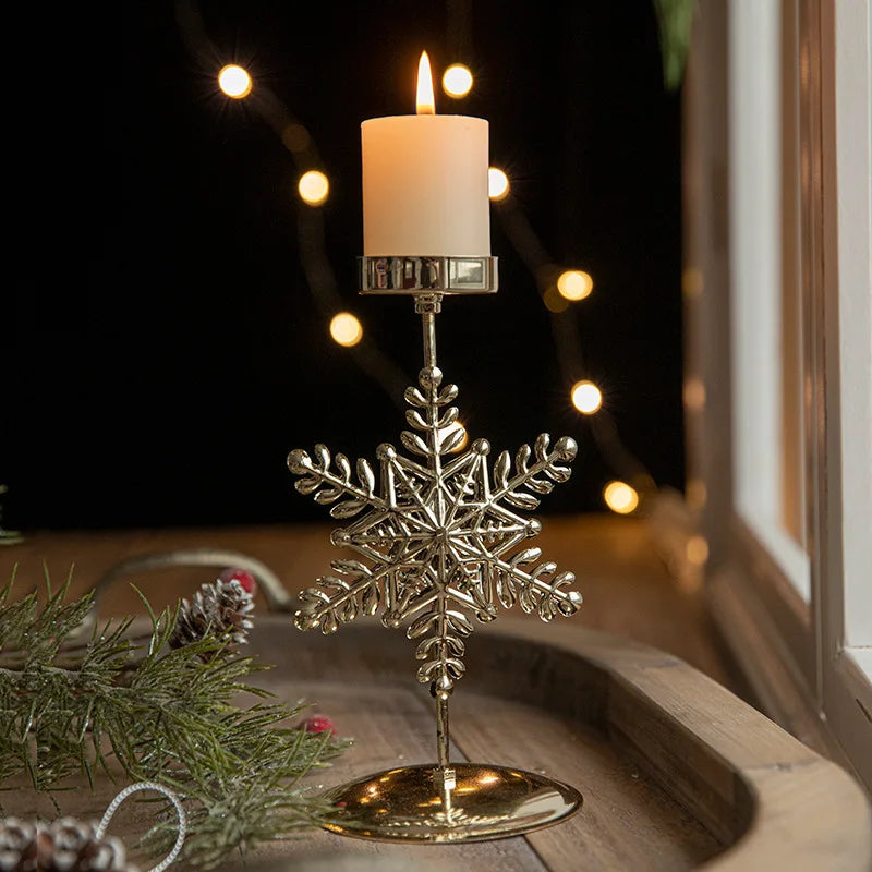 Gold Christmas Candle Holder, Snowflake, Star or Tree Candlestick