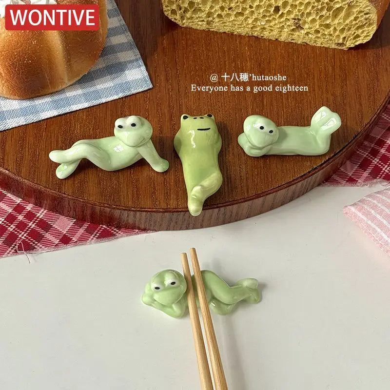 Frog Chopstick Rest, Cute Ceramic Spoon & Utensil Rest
