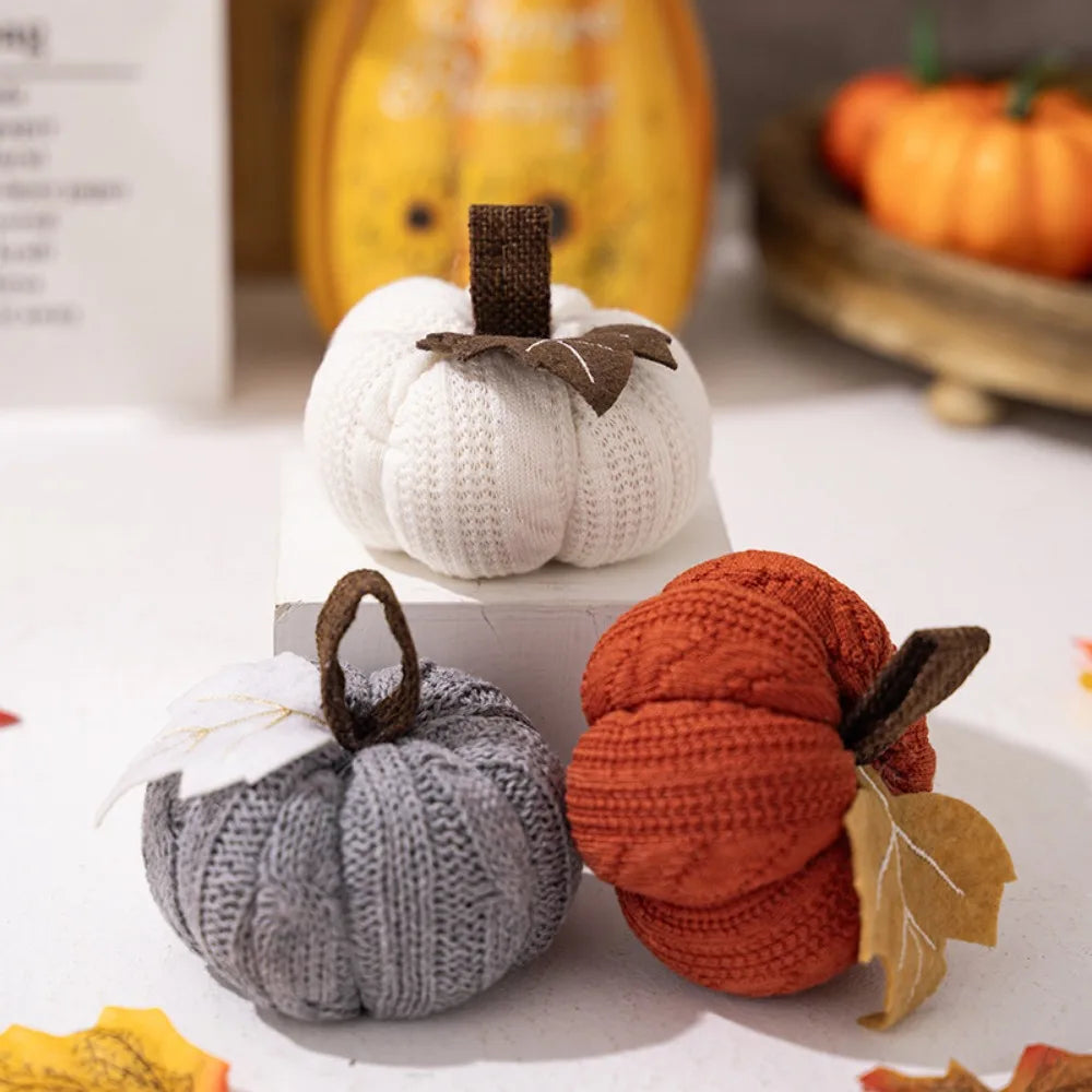 Knit Pumpkins, Cozy Fall Table Decor (Set of 3)