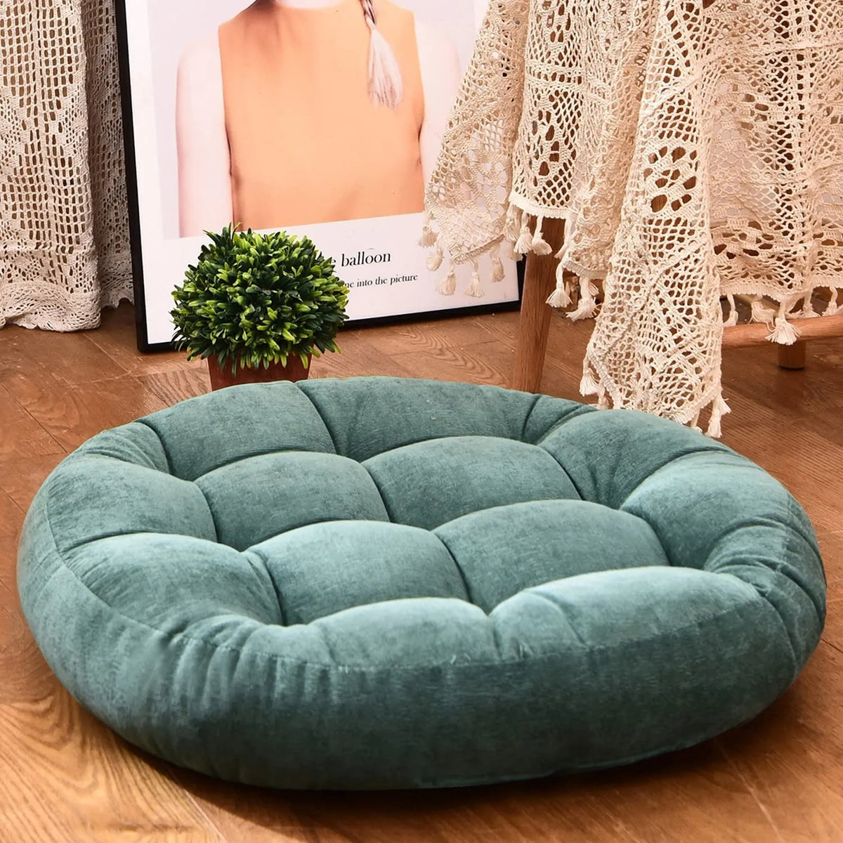 Tufted Corduroy Floor Cushion, Round Floor Pillow Seat