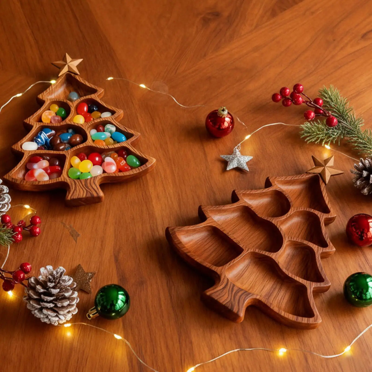 Christmas Tree Charcuterie Board, Wooden Divided Serving Tray