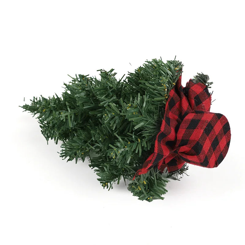 Mini Christmas Tree with Plaid Base, Tabletop Pine Tree