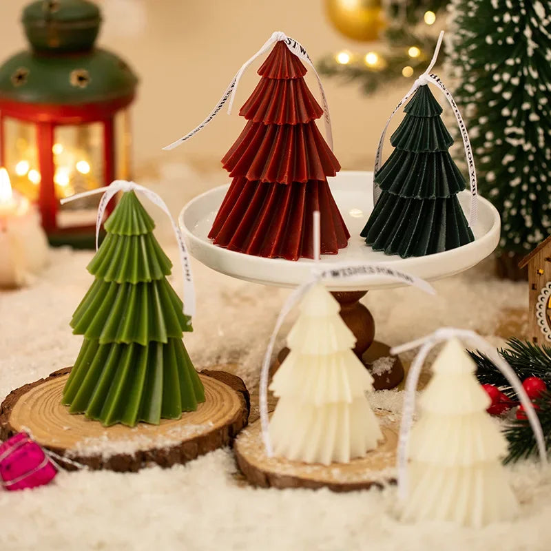 Pleated Christmas Tree Candle, Handmade Soy Wax Scented Candle