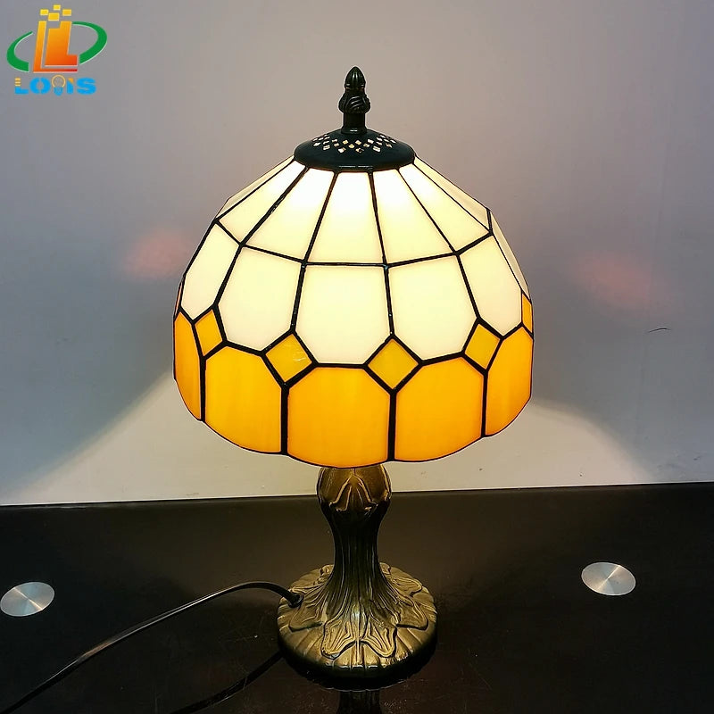 Tiffany-Style Checkered Glass Table Lamp, 8 Inch Bedside Lamp