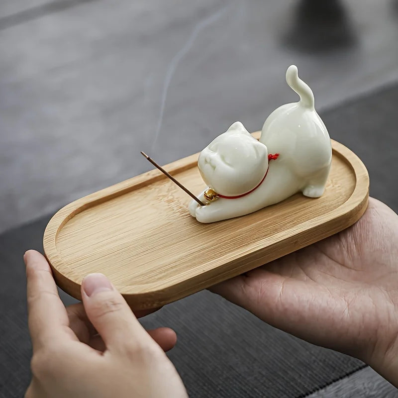 Ceramic Cat Incense Holder, Minimalist Incense Stick Burner