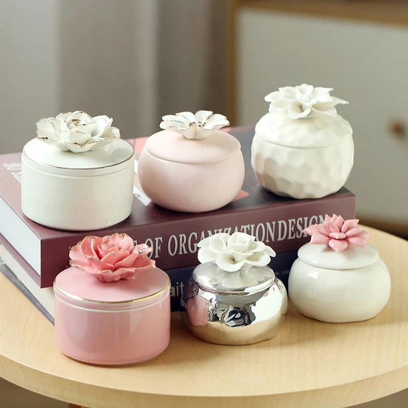 Porcelain Flower Trinket Jar, Lidded Jewelry Box