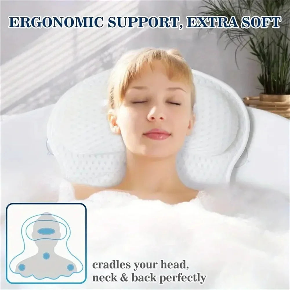 Spa Bath Pillow, 4D Mesh Bathtub Headrest with Suction Cups