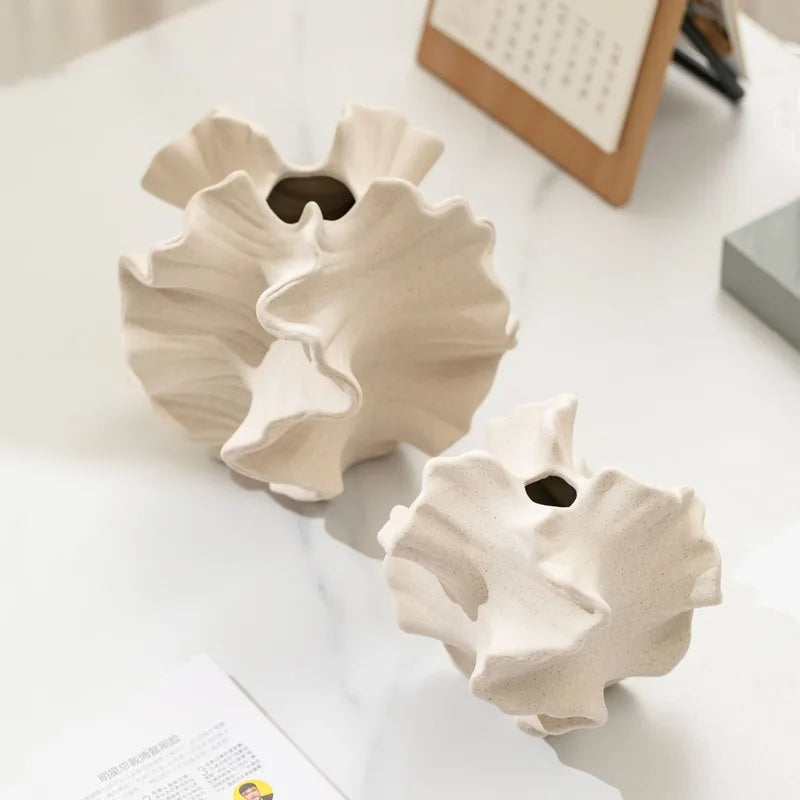 Wavy Ceramic Vase, Sculptural Petal Bud Vase