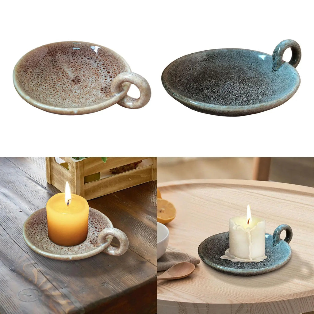Ceramic Candle Holder, Vintage Chamberstick with Handle
