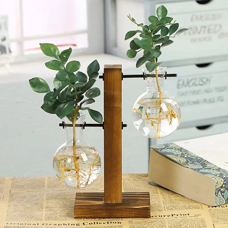 Wooden Propagation Station, 2-Bulb Glass Plant Terrarium Stand