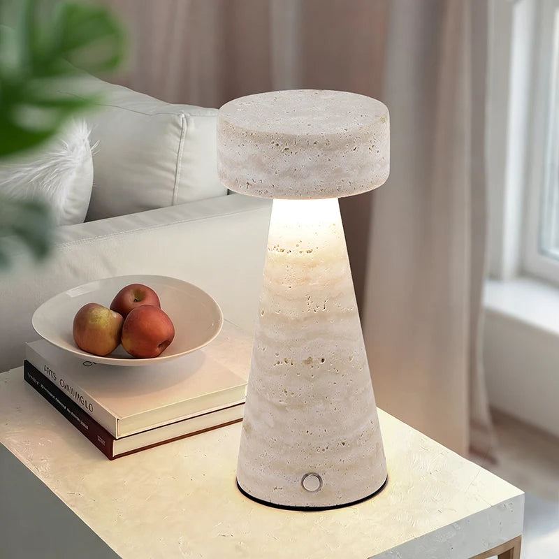 Travertine Table Lamp, Cordless Rechargeable Stone Lamp