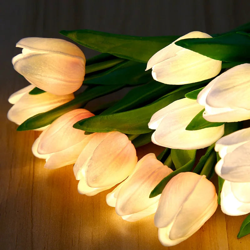 Tulip Lamp, Cordless LED Flower Night Light in Ceramic Pot