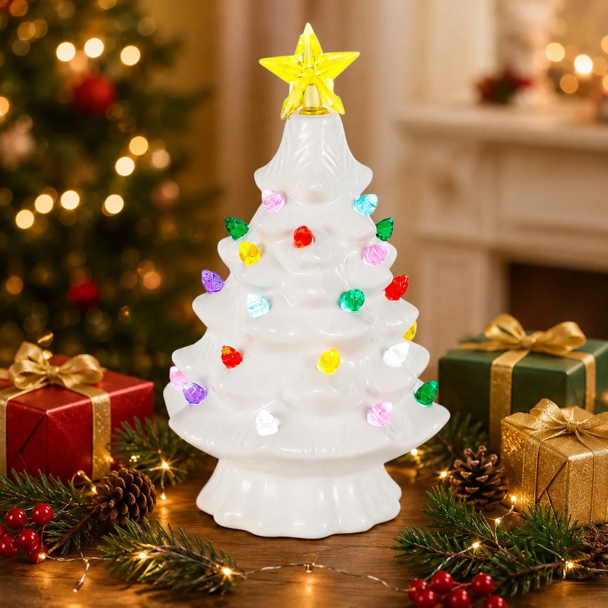 Vintage Ceramic Christmas Tree, Lighted Tabletop Tree