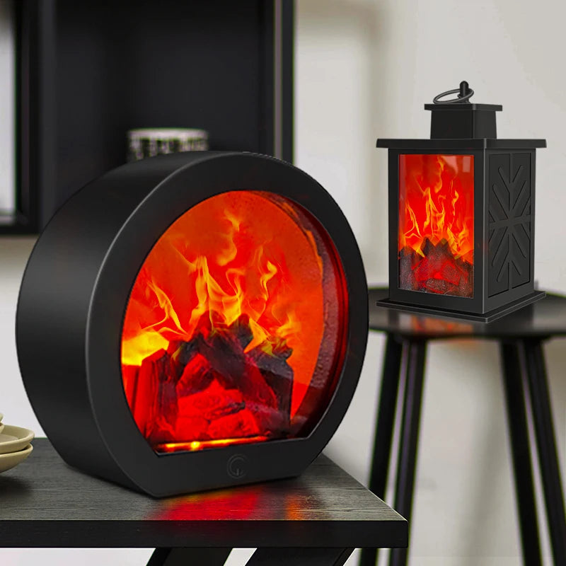 Fireplace Lantern, Flickering Log Flame LED Lamp