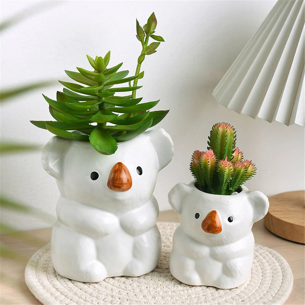 Koala Planter, Speckled Ceramic Succulent Pot