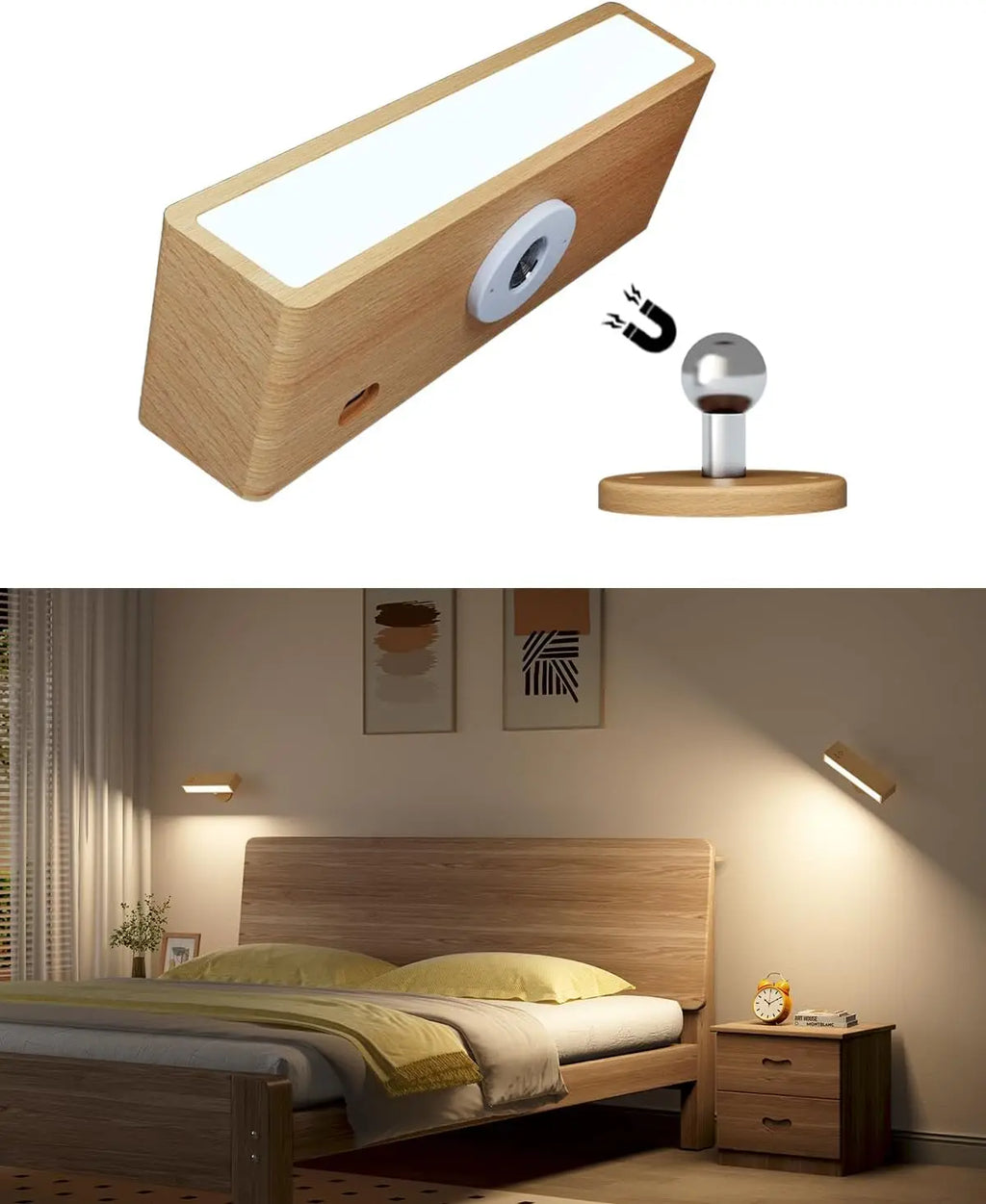 Wooden Wall Sconce, Cordless Rechargeable Reading Light