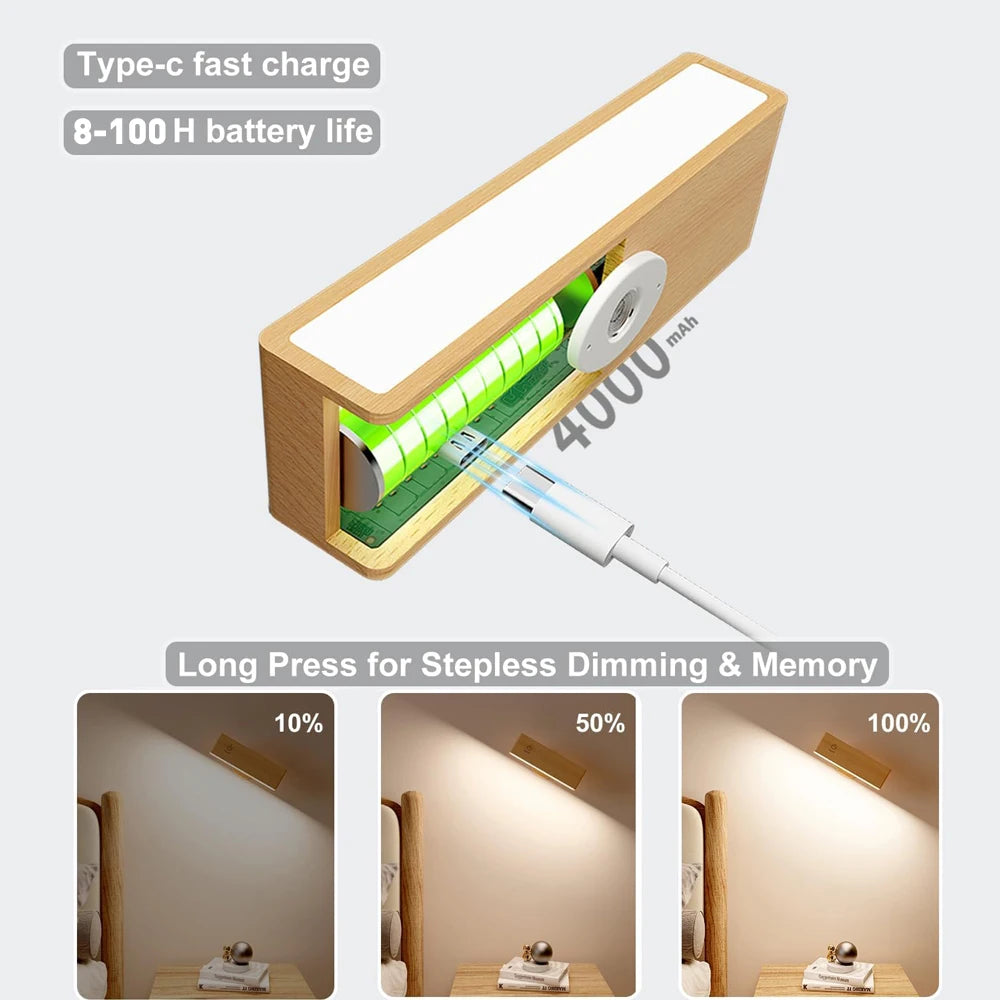 Wooden Wall Sconce, Cordless Rechargeable Reading Light