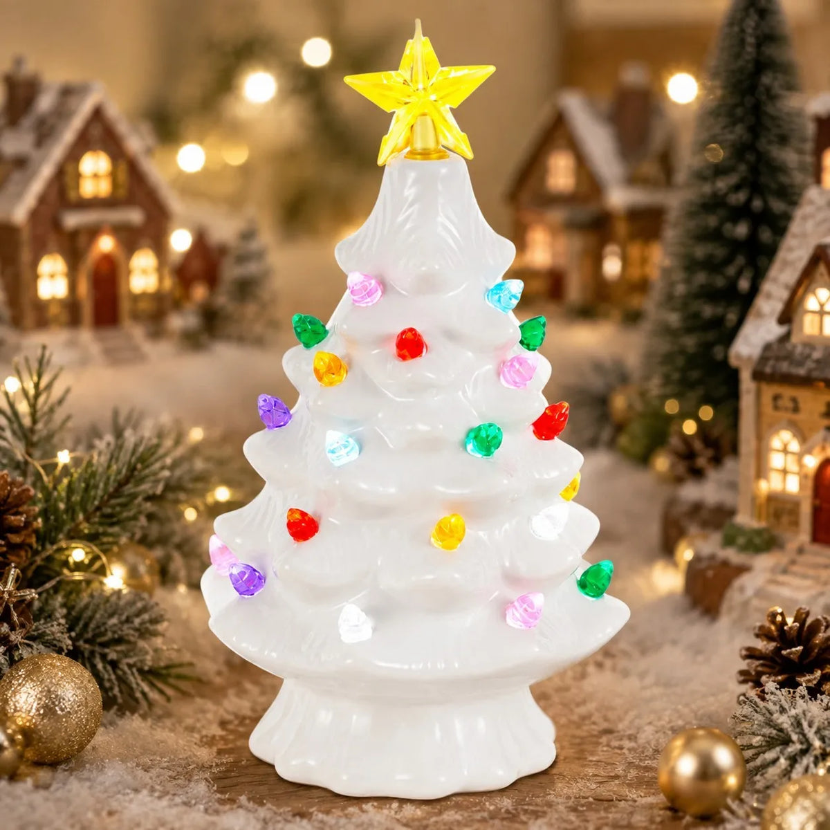 Vintage Ceramic Christmas Tree, Lighted Tabletop Tree