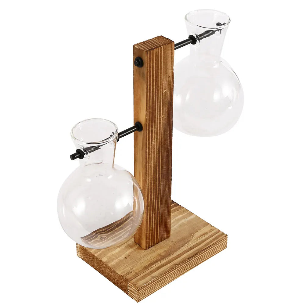 Wooden Propagation Station, 2-Bulb Glass Plant Terrarium Stand